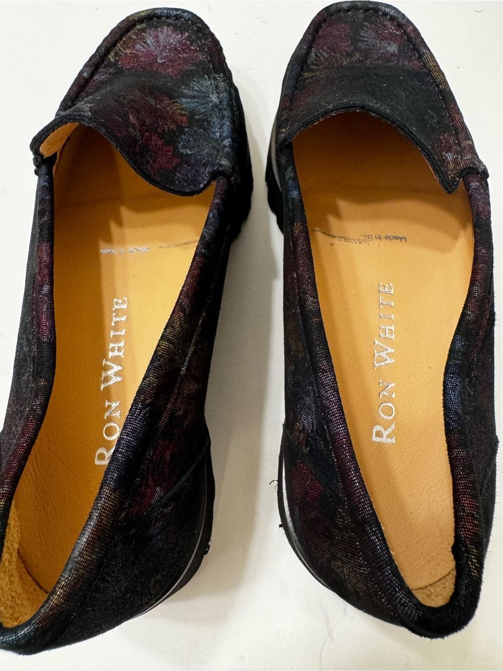 Ron White Rita Black Floral Metallic Floral Printed Cashmere Suede Loafers Sz 37 - Picture 5 of 12